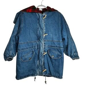 Rock Creek Denim Barn Chore Coat  Western Hood Red Plaid  90's Size Large